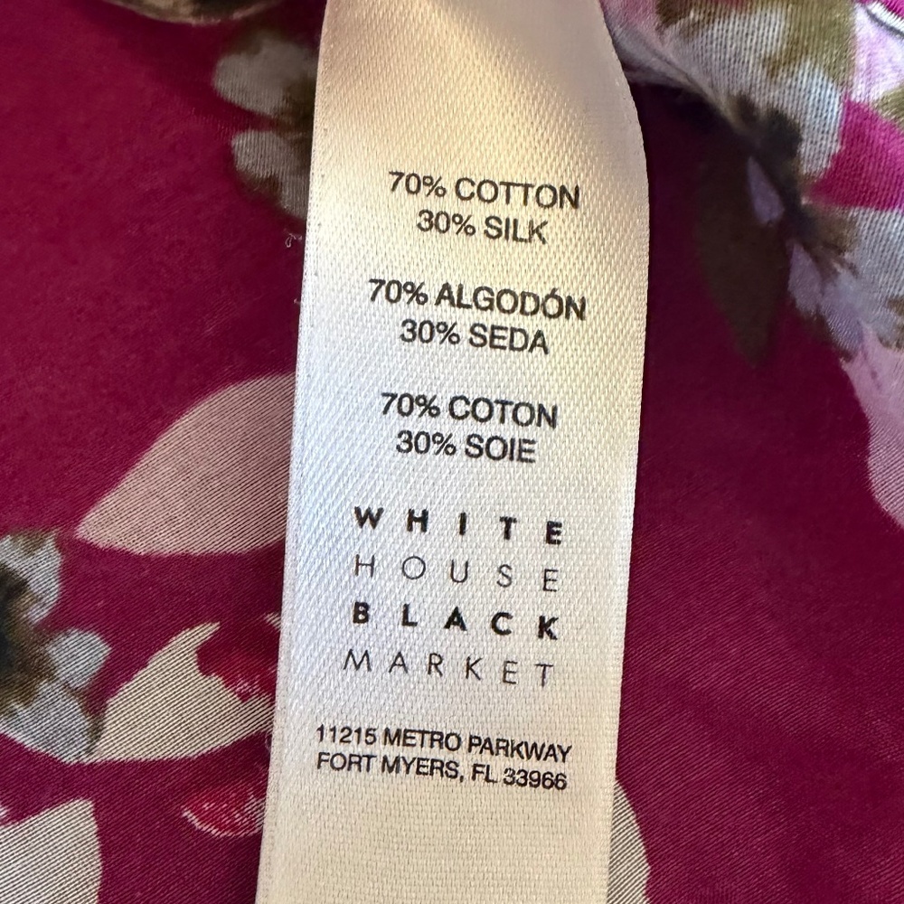 White House Black Market Purple Floral Long Sleeve Silk Blend Shirt, Size 8 - Picture 9 of 12
